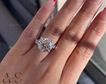 4 CT Lab Grown Diamond Engagement Ring: 14k White Gold Hidden Halo, IGI Certified
