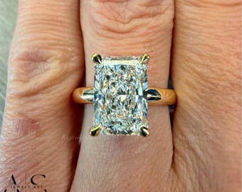 Radiant 3.5 carat IGI Certified E Color VVS2 Clarity Lab Grown Diamond Solitaire Engagement Ring with Hidden Halo Handmade of Solid 18K Gold