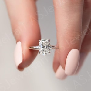 3 CT Oval Moissanite Engagement Ring 14K Solid Gold Hidden Halo Solitaire Dainty Bridal Ring Anniversary Gift For Her