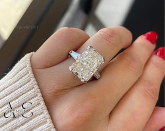 Radiant Cut Three Stone Lab Diamond Engagement Ring, IGI Certified E/VVS2, Baguette