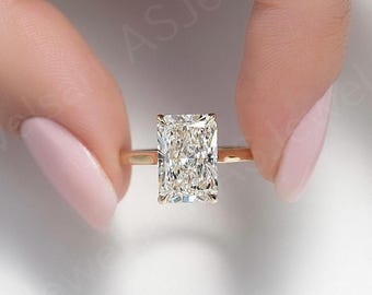 Antique Cathedral Moissanite Engagement Ring 4 Ct Radiant Cut Diamond Solitaire Hidden Halo Pave Bridge Ring Anniversary Gift for Her