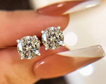 2 TCW Round Cut Lab Grown Diamond Stud Earrings, Minimalist PushBack