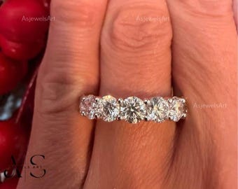 Round lab grown diamond 6 Stone Wedding Band For Women /Solid Gold lab grown diamond Anniversary Gift Band /Diamond Eternity Matching Band