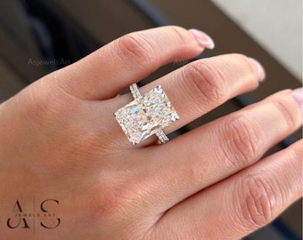 6 CT Radiant Cut Hidden Halo Engagement Ring Lab Grown Diamond Pave Ring