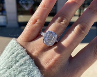 Cushion Cut Lab Diamond Engagement Ring Lab Grown Diamond Ring Cushion Diamond Halo Engagement Ring IGI Certified Diamond Ring Gifts for Her
