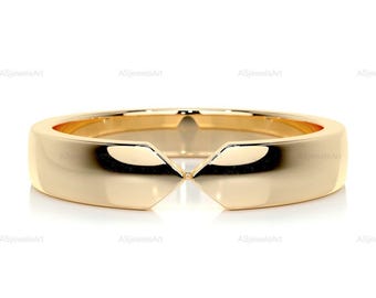 Bold Chevron Ring 14k Solid Gold Wedding band, Minimal Thick V Shaped Stacking Band, Stylish Gold Contour Gift