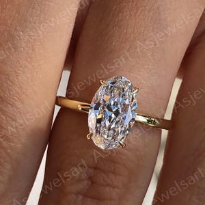 2 CT Oval Cut Moissanite Engagement Ring, Hidden Halo 14K Gold Bridal Ring, Solitaire Wedding Ring, Anniversary Gift