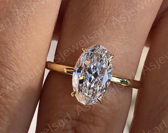 2 CT Oval Cut Moissanite Engagement Ring, Hidden Halo 14K Gold Bridal Ring, Solitaire Wedding Ring, Anniversary Gift