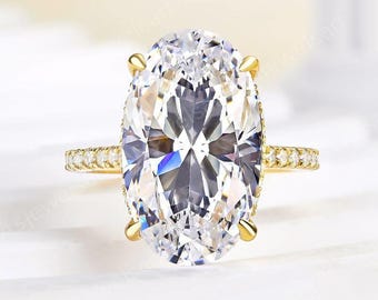 Anillo de compromiso de moissanita de talla ovalada de 4 quilates, anillo ovalado con halo oculto, anillo de oro macizo de 14k, anillo de boda de talla ovalada, anillo solitario ovalado, anillo de aniversario