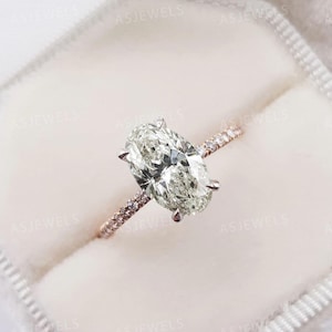 Oval Diamond Moissanite Ring With Halo And Pave Eternity Engagement Ring For Her, Oval Diamond Ring, Oval Moissanite Diamond Engagement Ring