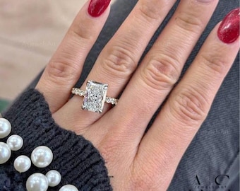 Hidden Halo Engagement Ring, IGI Certified Radiant Cut Lab Grown Diamond, Invisible Halo-Pave Wedding Ring, Handmade Jewelry by ASJewelsArt