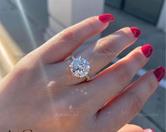 4 Carat Round Brilliant Lab Grown Diamond Engagement Ring / 14K White Gold / Pave’ & Hidden Halo / IGI Certified