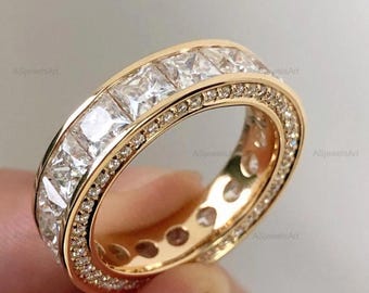 5.0MM Princess Cut Diamond Wedding Band Genuine Lab Grown Dimond Wide Band Anniversary Stacking Unique Princess Diamond Ring Gift