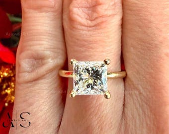 Solitaire Diamond Ring Princess Cut Diamond Ring Square Diamond Ring Princess Lab Grown Diamond Engagement Ring Anniversary Gifts for Her