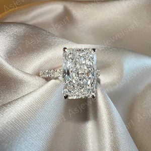 4.5 TCW Radiant Cut Moissanite Hidden Halo Engagement Ring, 14k White Gold Plated Solitaire Ring,Radiant Cut Solitaire Promise Ring.