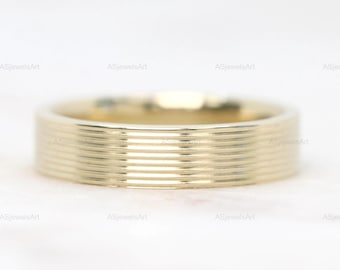 14k Solid Gold Wedding Band, 5mm Flat Band for Men & Women, Custom Engraved Marriage Ring, Perfect Gift for Her