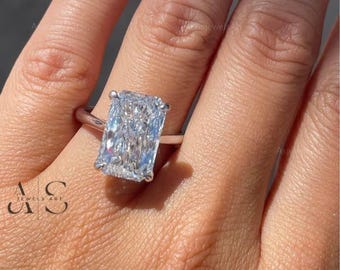 5CT Radiant Cut Lab Grown Diamond Solitaire Engagement Ring, 14K White Gold Wedding Ring