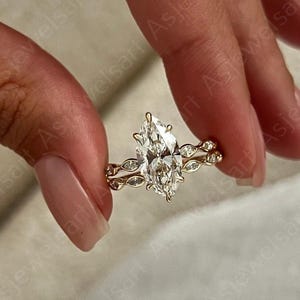 2 Carat Marquise Cut Moissanite Bridal Ring Set Marquise Band Diamond Engagement Ring Set 14K Gold Wedding Ring Set Anniversary Ring Set