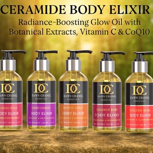 Ceramide Body Elixir – Radiance-Boosting Glow Oil with Botanical Extracts, Vitamin C & CoQ10 | Luxurious Moisturizer for Glowing Skin | 4oz