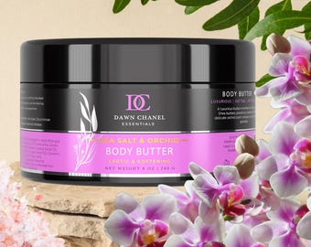 Burro corpo al sale marino e orchidea – Lussuosa crema idratante alla ceramide con karité, mango, cacao / Delicata fragranza floreale per una pelle luminosa