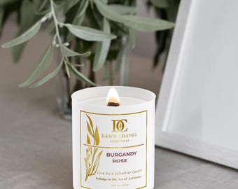 Burgundy Rose Candle – Luxury Handmade Wood Wick Candle | Apricot Coconut Wax | Romantic Rose Scent for Daily Rituals & Gifting
