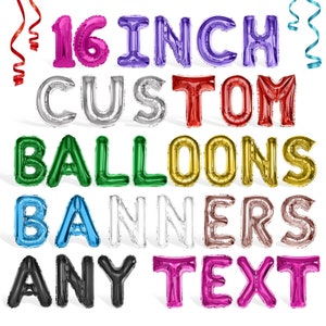 Palloncini con lettere personalizzate [qualsiasi testo] Palloncino con alfabeto in Mylar da 16" con striscione, RIUTILIZZABILE, palloncino in foil, palloncini con lettere, palloncini con frasi personalizzate
