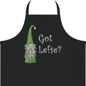 Heb je Lefse? Schort met groene kabouter zwart, lefse schort, Noors kookgerei, Noorse kabouters, Scandinavisch Noorwegen, kerst