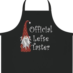 Officiële Lefse-proefschort met rode kabouter zwart, lefse schort, Noors kookgerei, Noorse kabouters, Scandinavisch Noorwegen, Kerstmis
