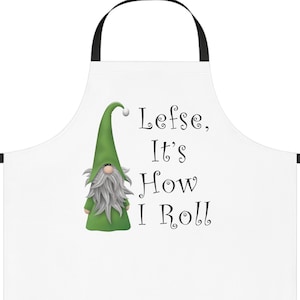 Lefse, It's How I Roll schort met groene kabouter, lefse schort, Noors kookgerei, Noorse kabouters, Scandinavisch Noorwegen, Kerstmis
