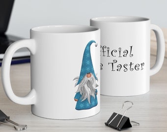 Official Lefse Taster, White Mug, Blue Gnome, lefse mug, Norwegian cookware, Norwegian gnomes, Scandinavian Norway, Christmas