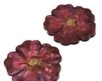 Flower bloom epoxy resin coasters set of 2