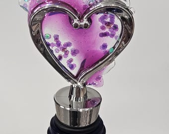 Heart Wine Stopper | Handmade Resin Bottle Stopper | Sparkly Heart Barware | Wine Lover, Anniversary or Hostess Gift