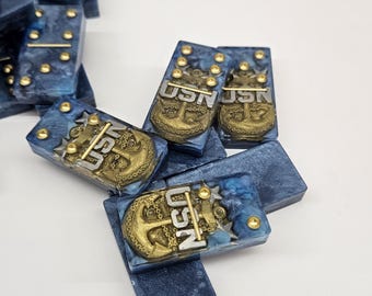 Handmade Navy Master Chief Dominoes: Resin Veteran Game Set (28 pcs)