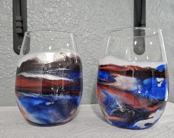 Patriotic Resin Wine Glasses: Red, White & Blue Plus Silver Alcohol Ink Set