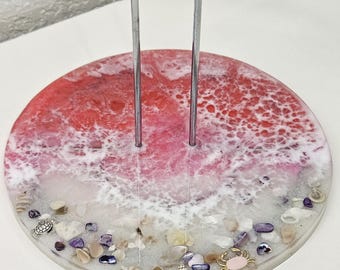 Soporte para toallas de papel de resina rosa océano hecho a mano / Decoración de cocina playera costera