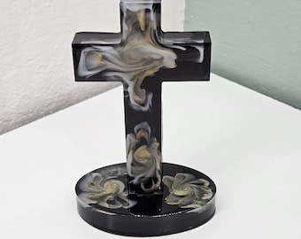 Handmade Resin Cross with Base | Christian Decor, Memorial Gift