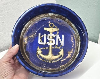 Cuenco de resina Navy Chief hecho a mano / Azul / Dorado y diseño de ancla