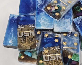 Handmade Navy Master Chief Dominoes: Resin Veteran Game Set (28 pcs)