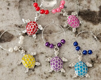 Juego de 5 dijes de vino con forma de tortuga