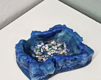 Jabonera de playa de resina / Decoración de baño costera hecha a mano / Porta baratijas con forma de ola de mar