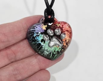 Handmade Resin Heart Necklace | Corded Pendant Necklace | Unique Wearable Art | One-of-a-Kind Gift