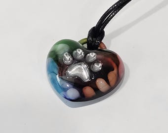 Handmade Resin Heart Necklace | Corded Pendant Necklace | Unique Wearable Art | One-of-a-Kind Gift