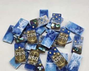 Handmade Navy Master Chief Dominoes: Resin Veteran Game Set (28 pcs)