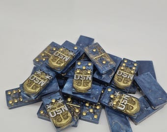 Handmade Navy Master Chief Dominoes: Resin Veteran Game Set (28 pcs)