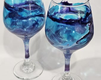 One-of-a-Kind Brunello Wine Glass Set, 17 oz Stemmed Glasses, Hand-Poured Food-Safe Resin Drinkware