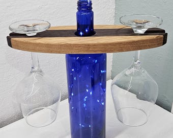 Portabotellas de madera y cristal hecho a mano: soporte de nogal negro y roble blanco