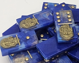 Navy Chief Anchor Resin Domino Set: Handmade Veteran Gift