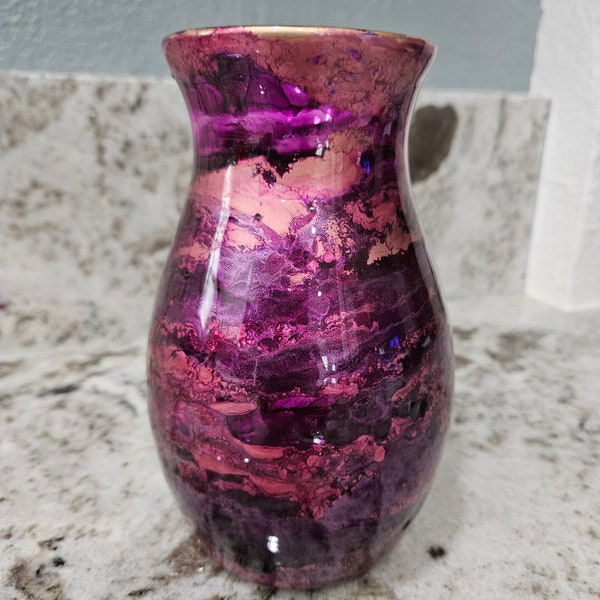 Purple Pink and Gold Epoxy Resin Glass Vase