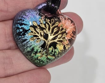 Handmade Resin Heart Necklace | Corded Pendant Necklace | Unique Wearable Art | One-of-a-Kind Gift