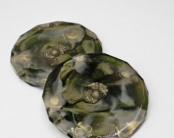 USMC Resin Coasters: Eagle Globe Emblem, Handmade Veteran Gift